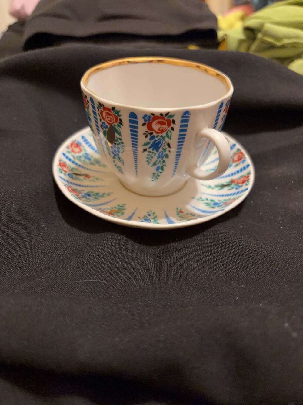 LFZ Lomonosov Porcelain Floral Tea Cup and Saucer Set Made in USSR
